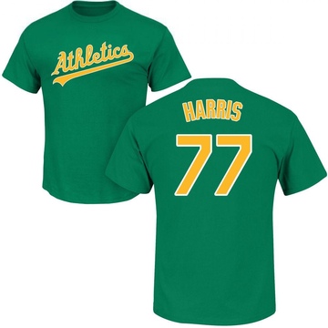 Men's Oakland Athletics Brett Harris ＃77 Roster Name & Number T-Shirt - Green