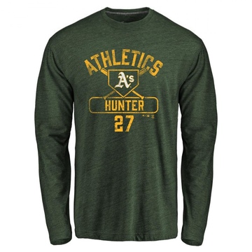 Men's Oakland Athletics Catfish Hunter ＃27 Base Runner Long Sleeve T-Shirt - Green