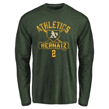 Men's Oakland Athletics Darell Hernaiz ＃2 Base Runner Long Sleeve T-Shirt - Green