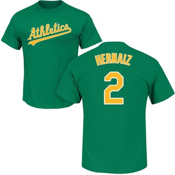 Men's Oakland Athletics Darell Hernaiz ＃2 Roster Name & Number T-Shirt - Green