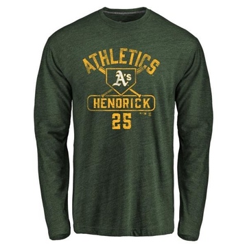 Men's Oakland Athletics George Hendrick ＃25 Base Runner Long Sleeve T-Shirt - Green