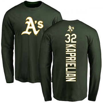 Men's Oakland Athletics James Kaprielian ＃32 Backer Long Sleeve T-Shirt - Green