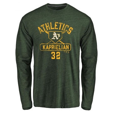 Men's Oakland Athletics James Kaprielian ＃32 Base Runner Long Sleeve T-Shirt - Green