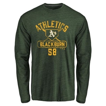 Men's Oakland Athletics Paul Blackburn ＃58 Base Runner Long Sleeve T-Shirt - Green