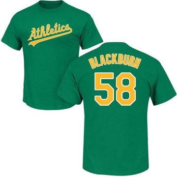 Men's Oakland Athletics Paul Blackburn ＃58 Roster Name & Number T-Shirt - Green