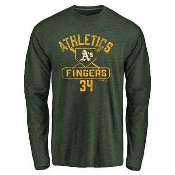 Men's Oakland Athletics Rollie Fingers ＃34 Base Runner Long Sleeve T-Shirt - Green