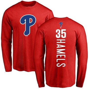 Men's Philadelphia Phillies Cole Hamels ＃35 Backer Long Sleeve T-Shirt - Red