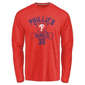 Men's Philadelphia Phillies Cole Hamels ＃35 Base Runner Long Sleeve T-Shirt - Red