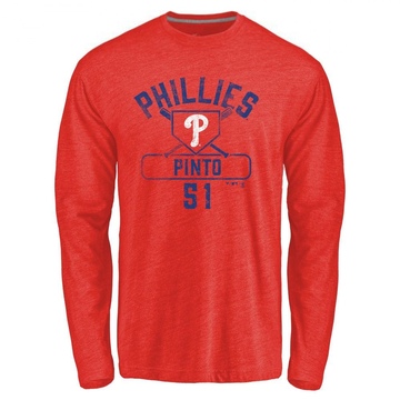 Men's Philadelphia Phillies Ricardo Pinto ＃51 Base Runner Long Sleeve T-Shirt - Red