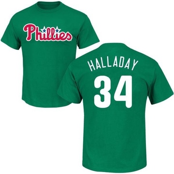 Men's Philadelphia Phillies Roy Halladay ＃34 St. Patrick's Day Roster Name & Number T-Shirt - Green