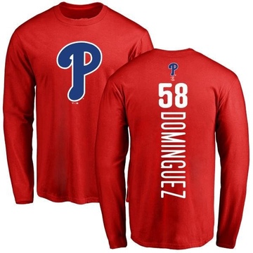 Men's Philadelphia Phillies Seranthony Dominguez ＃58 Backer Long Sleeve T-Shirt - Red