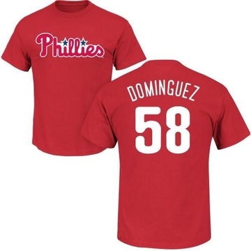 Men's Philadelphia Phillies Seranthony Dominguez ＃58 Roster Name & Number T-Shirt - Red