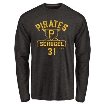 Men's Pittsburgh Pirates A.J. Schugel ＃31 Base Runner Long Sleeve T-Shirt - Black