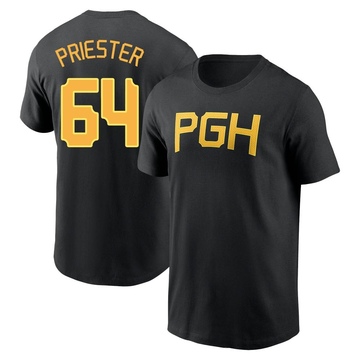 Men's Pittsburgh Pirates Quinn Priester ＃64 2023 City Connect Wordmark Name & Number T-Shirt - Black
