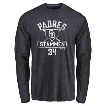 Men's San Diego Padres Craig Stammen ＃34 Base Runner Long Sleeve T-Shirt - Navy