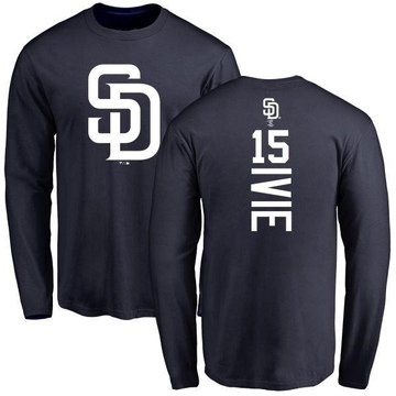 Men's San Diego Padres Mike Ivie ＃15 Backer Long Sleeve T-Shirt - Navy