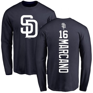 Men's San Diego Padres Tucupita Marcano ＃16 Backer Long Sleeve T-Shirt - Navy