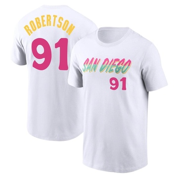 Men's San Diego Padres Tyler Robertson ＃91 2022 City Connect Name & Number T-Shirt - White