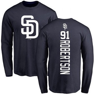 Men's San Diego Padres Tyler Robertson ＃91 Backer Long Sleeve T-Shirt - Navy
