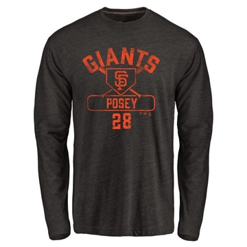 Men's San Francisco Giants Buster Posey ＃28 Base Runner Long Sleeve T-Shirt - Black