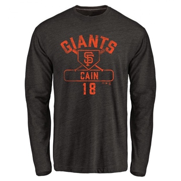 Men's San Francisco Giants Matt Cain ＃18 Base Runner Long Sleeve T-Shirt - Black