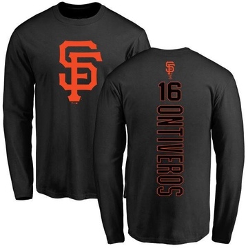 Men's San Francisco Giants Steve Ontiveros ＃16 Backer Long Sleeve T-Shirt - Black