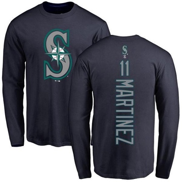Men's Seattle Mariners Edgar Martinez ＃11 Backer Long Sleeve T-Shirt - Navy