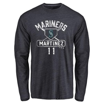 Men's Seattle Mariners Edgar Martinez ＃11 Base Runner Long Sleeve T-Shirt - Navy