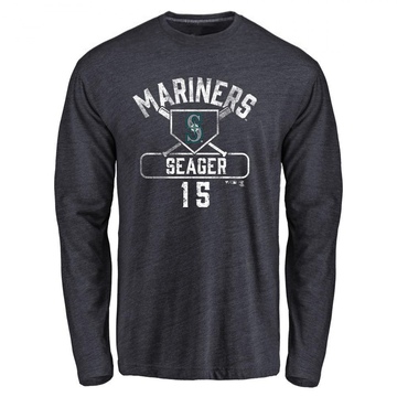 Men's Seattle Mariners Kyle Seager ＃15 Base Runner Long Sleeve T-Shirt - Navy