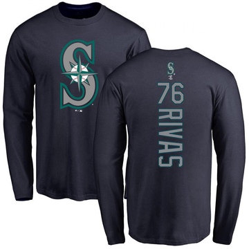 Men's Seattle Mariners Leonardo Rivas ＃76 Backer Long Sleeve T-Shirt - Navy