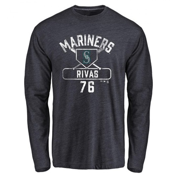 Men's Seattle Mariners Leonardo Rivas ＃76 Base Runner Long Sleeve T-Shirt - Navy
