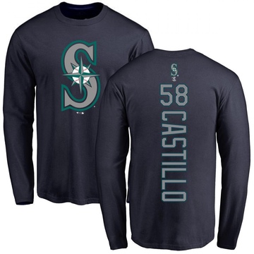 Men's Seattle Mariners Luis Castillo ＃58 Backer Long Sleeve T-Shirt - Navy