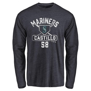 Men's Seattle Mariners Luis Castillo ＃58 Base Runner Long Sleeve T-Shirt - Navy