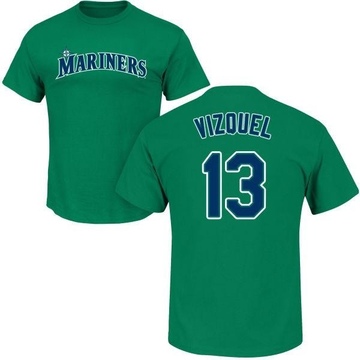 Men's Seattle Mariners Omar Vizquel ＃13 Roster Name & Number T-Shirt - Green