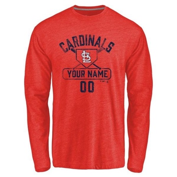 Men's St. Louis Cardinals Custom ＃00 Base Runner Long Sleeve T-Shirt - Red