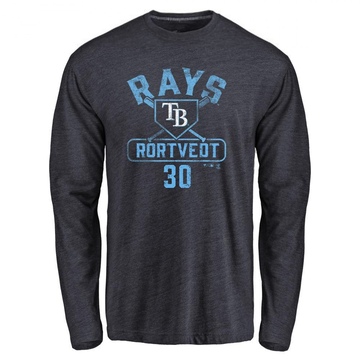 Men's Tampa Bay Rays Ben Rortvedt ＃30 Base Runner Long Sleeve T-Shirt - Navy