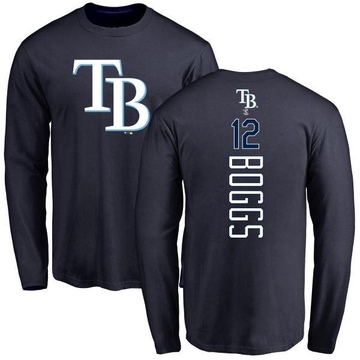 Men's Tampa Bay Rays Wade Boggs ＃12 Backer Long Sleeve T-Shirt - Navy