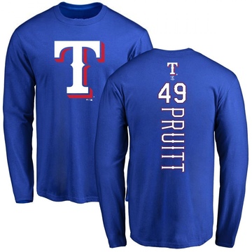 Men's Texas Rangers Austin Pruitt ＃49 Backer Long Sleeve T-Shirt - Royal
