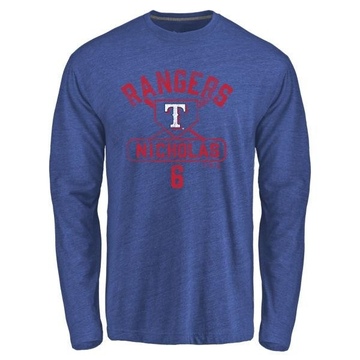 Men's Texas Rangers Brett Nicholas ＃6 Base Runner Long Sleeve T-Shirt - Royal