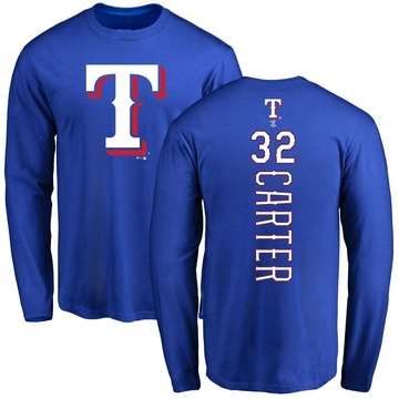 Men's Texas Rangers Evan Carter ＃32 Backer Long Sleeve T-Shirt - Royal