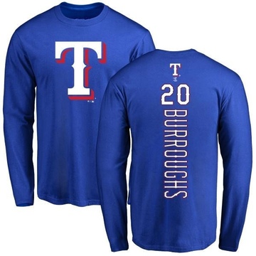 Men's Texas Rangers Jeff Burroughs ＃20 Backer Long Sleeve T-Shirt - Royal