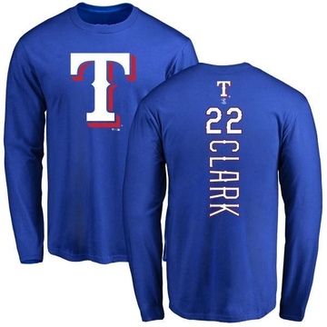 Men's Texas Rangers Will Clark ＃22 Backer Long Sleeve T-Shirt - Royal