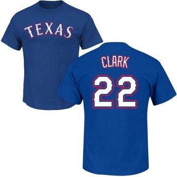 Men's Texas Rangers Will Clark ＃22 Roster Name & Number T-Shirt - Royal