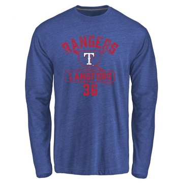 Men's Texas Rangers Wyatt Langford ＃36 Base Runner Long Sleeve T-Shirt - Royal
