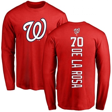 Men's Washington Nationals Jeremy De La Rosa ＃70 Backer Long Sleeve T-Shirt - Red