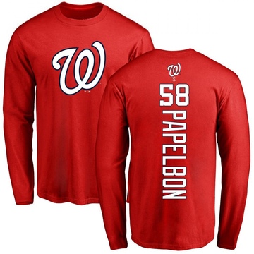 Men's Washington Nationals Jonathan Papelbon ＃58 Backer Long Sleeve T-Shirt - Red