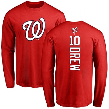 Men's Washington Nationals Stephen Drew ＃10 Backer Long Sleeve T-Shirt - Red