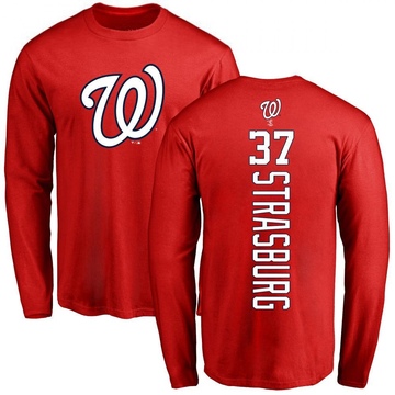 Men's Washington Nationals Stephen Strasburg ＃37 Backer Long Sleeve T-Shirt - Red