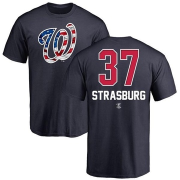 Men's Washington Nationals Stephen Strasburg ＃37 Name and Number Banner Wave T-Shirt - Navy