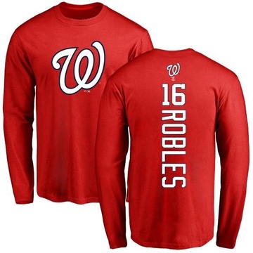 Men's Washington Nationals Victor Robles ＃16 Backer Long Sleeve T-Shirt - Red